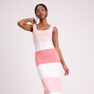 Lulus Easily Gorgeous Ivory And Pink Striped Midi Sweater Dress White - Size M